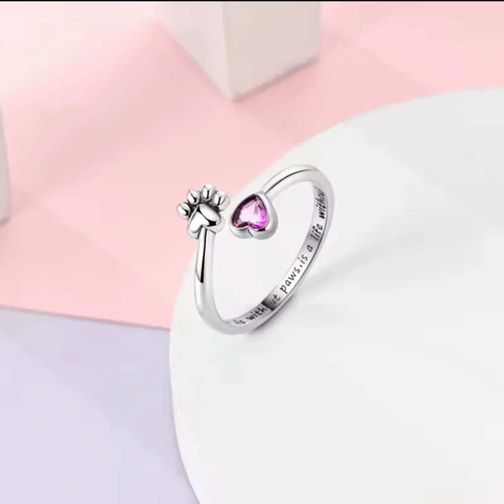 925 Silver Paw & Heart Ring • Pet Lover Gift • “Life Without Paws” 🐾